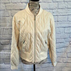 MELISSA NEPTON “Pia” Cream Quilted Bomber Jacket NWT Size Medium Full Zipper